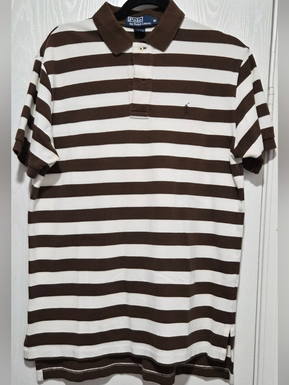 Vintage Polo Ralph Lauren Men Brown And White Striped Polo With Brown Pony Sz M